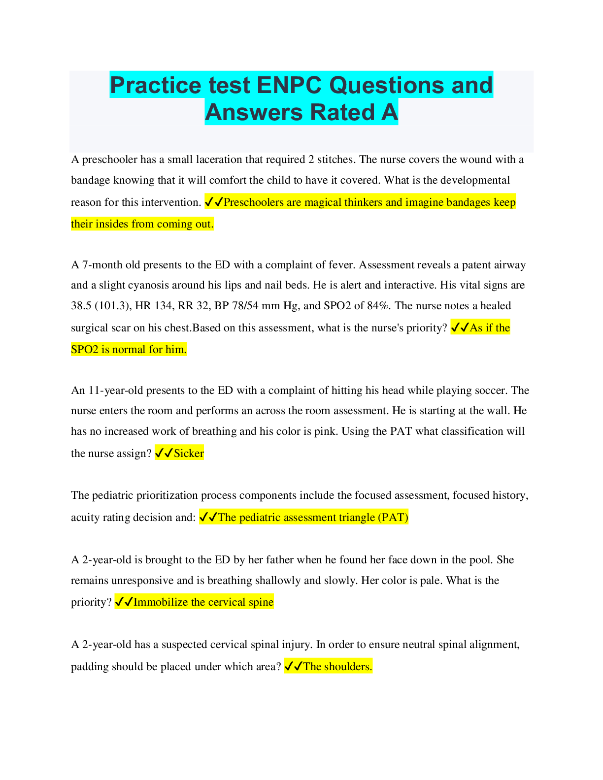 Practice test ENPC Questions and Answers Rated A - Browsegrades